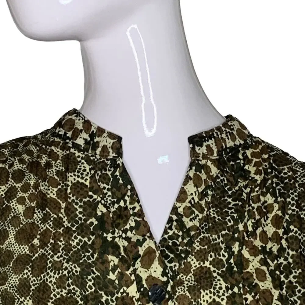 Kim Rogers Top Button Down Size M Brown Animal Print